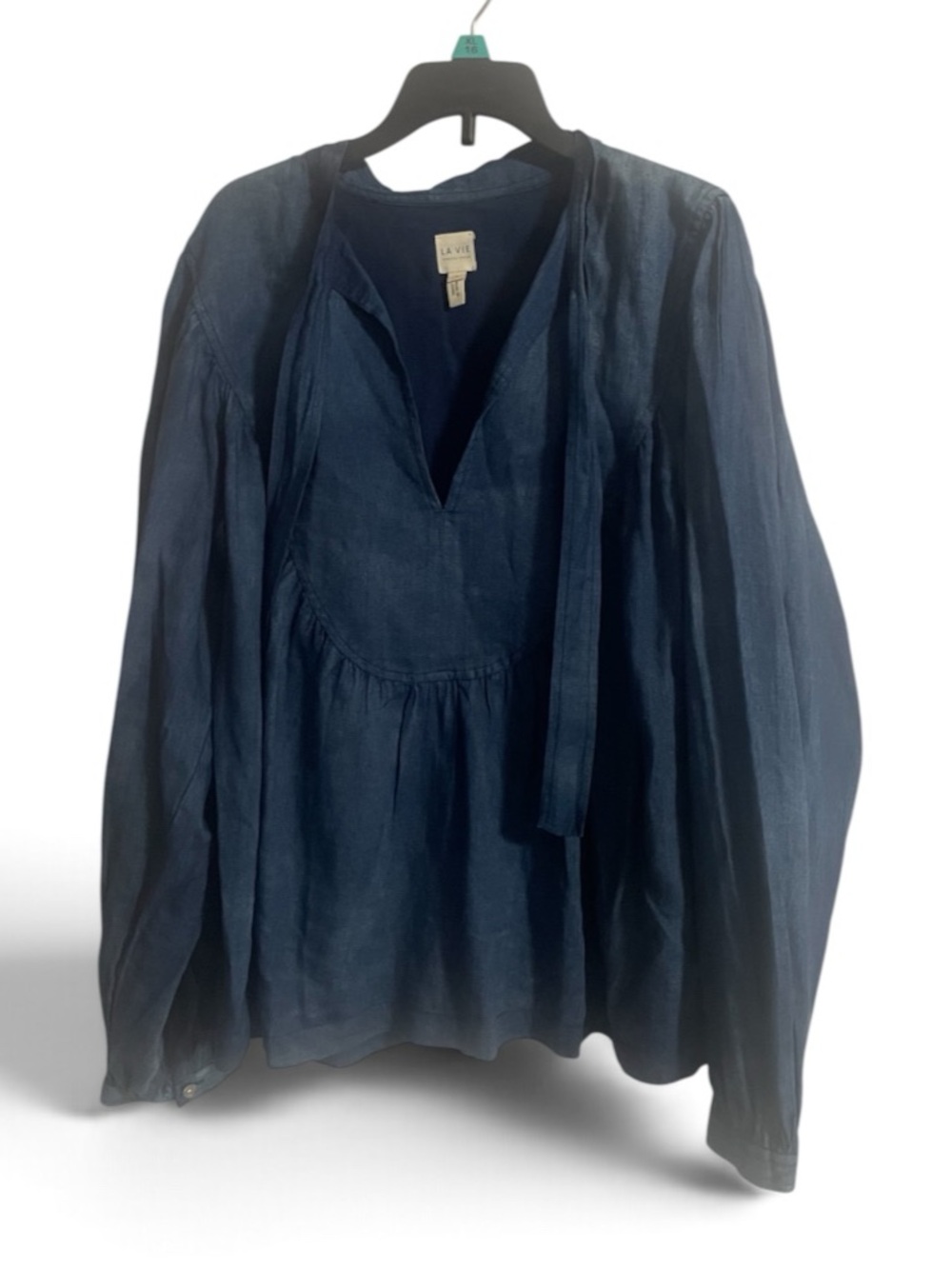 La Vie Rebecca Taylor indigo blue denim-style peasant blouse